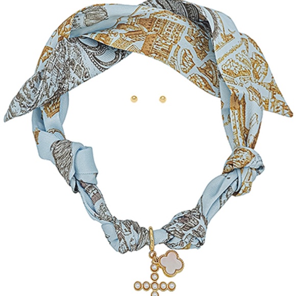 Cross & Clover Charm Scarf Necklace Set - Picture 4 of 4